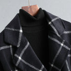 Women's Long Coat Plaid Lapel Collar & Button Front