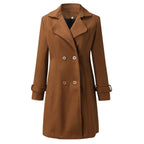Women's Long Coat Turned-Down Collar Single-Breasted Casual & Formal