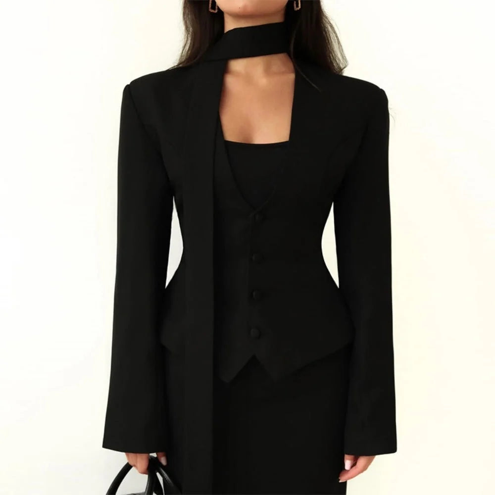 Women's Long-Sleeve Blazer Tailored Fit & Attached Scarf