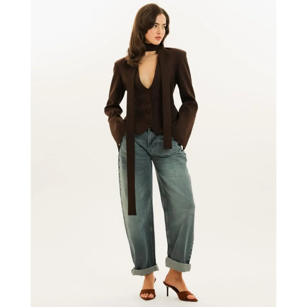 Women's Long-Sleeve Blazer Tailored Fit & Attached Scarf