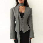 Women's Long-Sleeve Blazer Tailored Fit & Attached Scarf