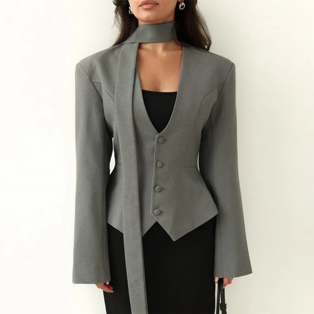 Women's Long-Sleeve Blazer Tailored Fit & Attached Scarf