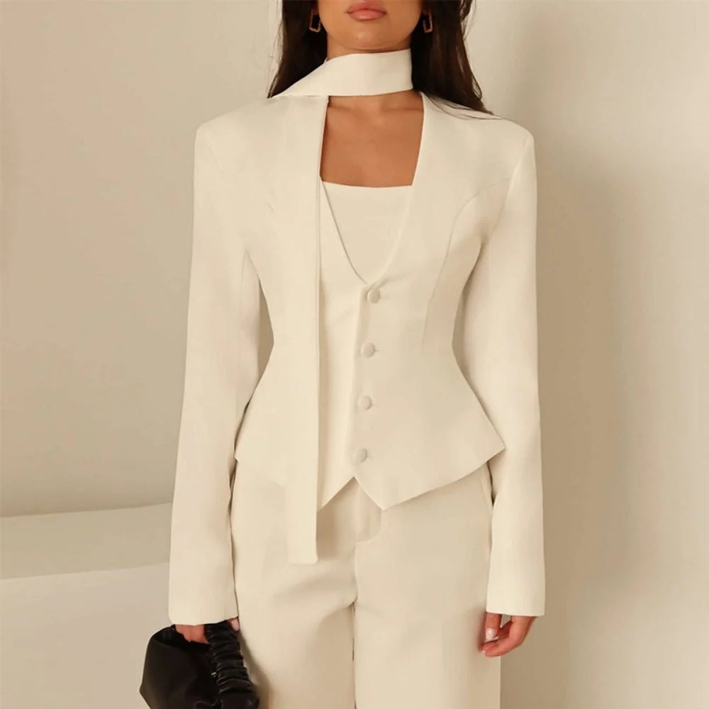 Women's Long-Sleeve Blazer Tailored Fit & Attached Scarf