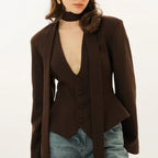 Women's Long-Sleeve Blazer Tailored Fit & Attached Scarf