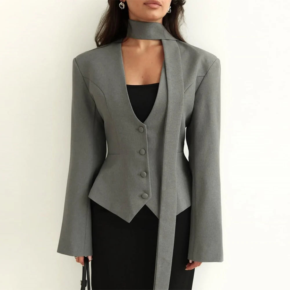 Women's Long-Sleeve Blazer Tailored Fit & Attached Scarf