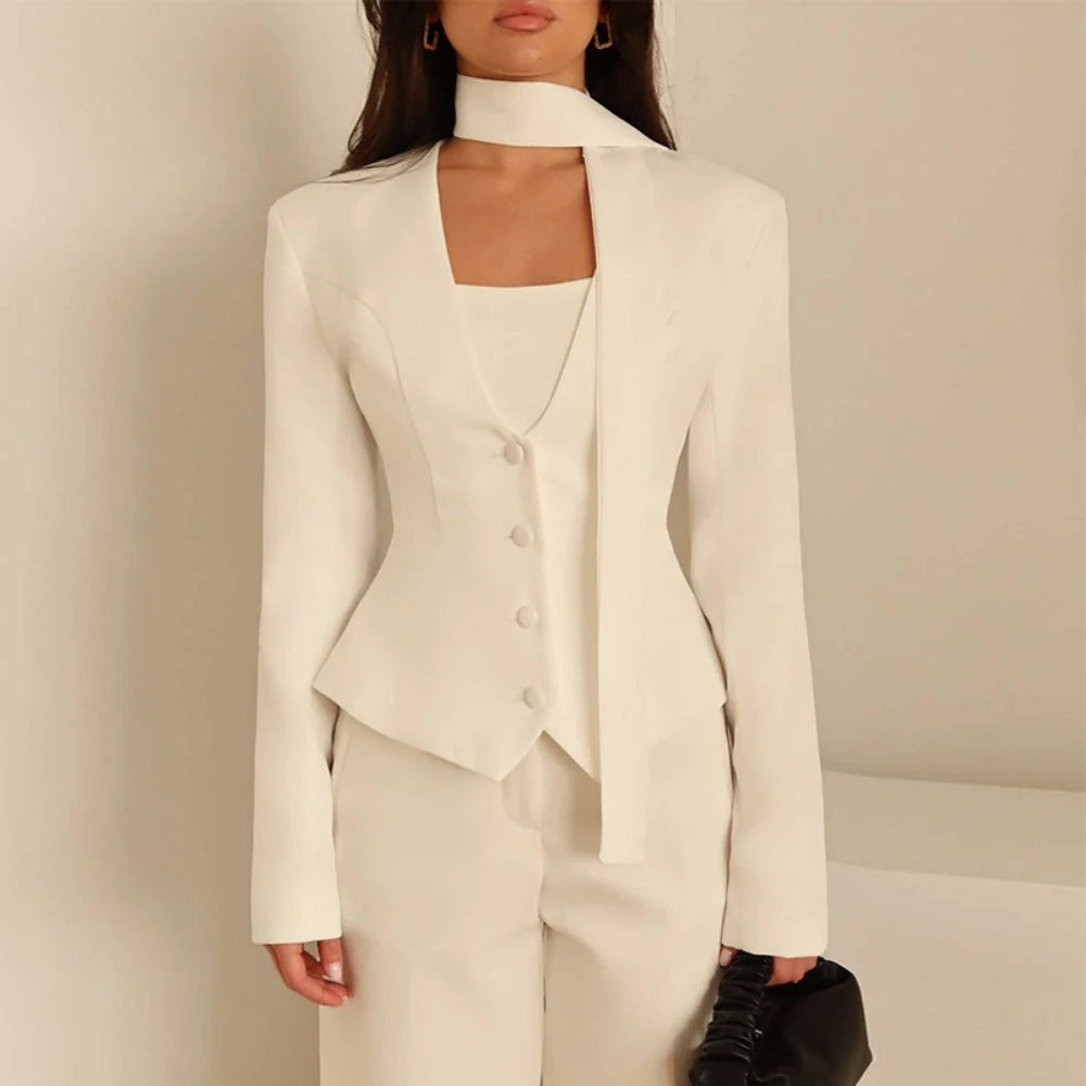 Women's Long-Sleeve Blazer Tailored Fit & Attached Scarf