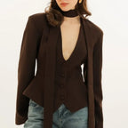 Women's Long-Sleeve Blazer Tailored Fit & Attached Scarf