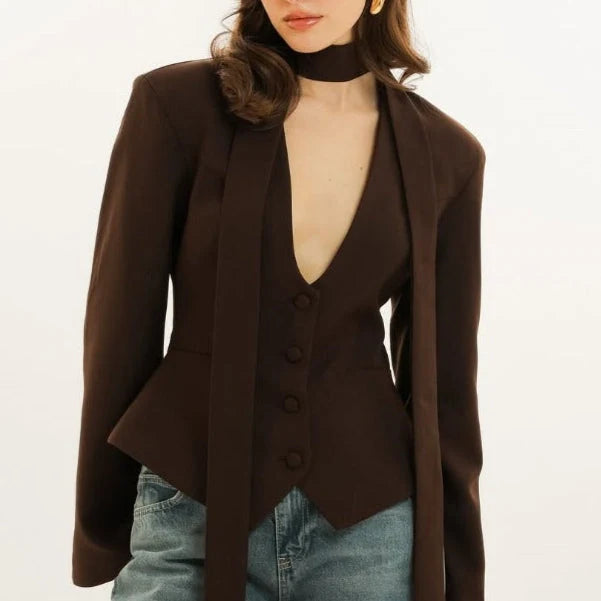 Women's Long-Sleeve Blazer Tailored Fit & Attached Scarf
