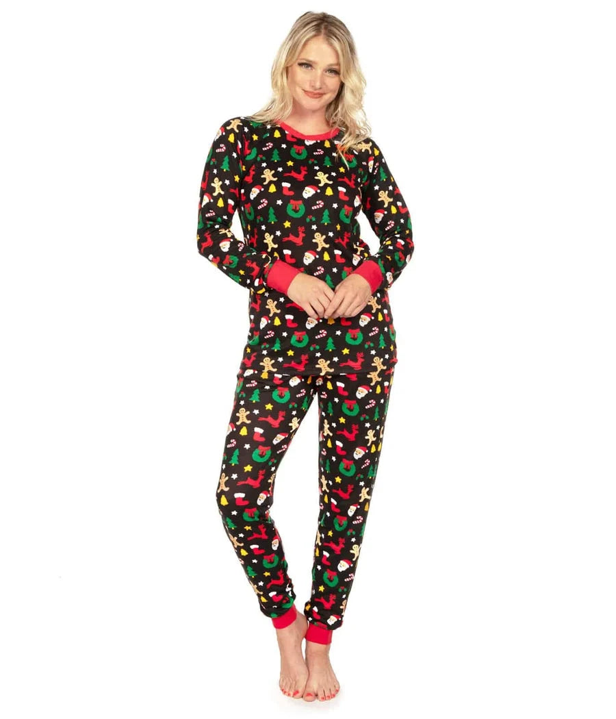 Women's Pajama Set Cookie Cutter Print Pockets & Drawstring