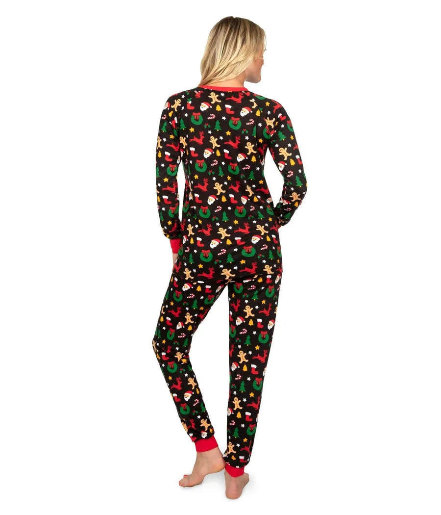 Women's Pajama Set Cookie Cutter Print Pockets & Drawstring