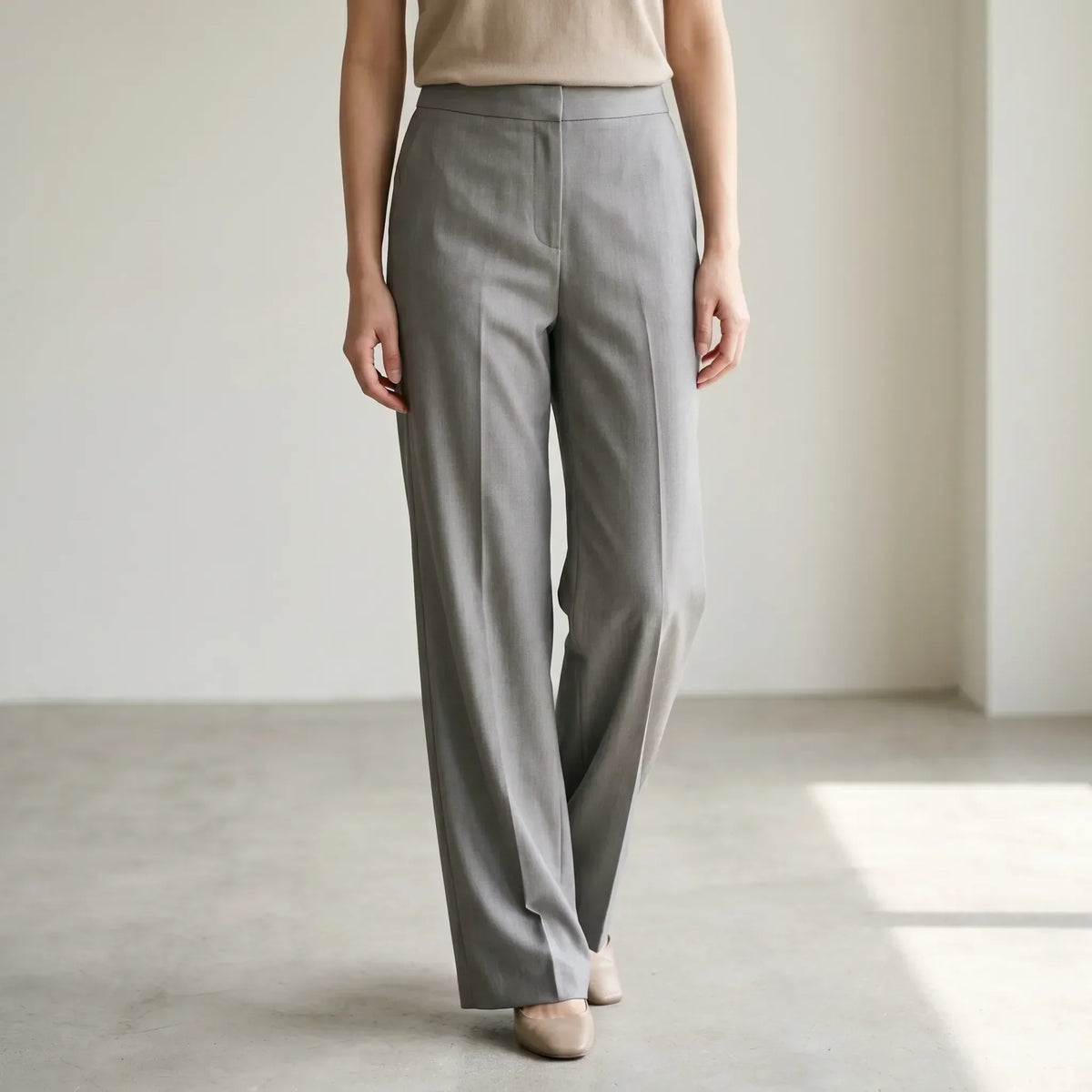 Women's Pants High-Waisted Wide-Leg Polyester-Cotton Blend