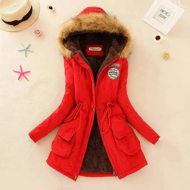 Women's Parka Fleece-Lined Mid-Length Faux-Fur Hood