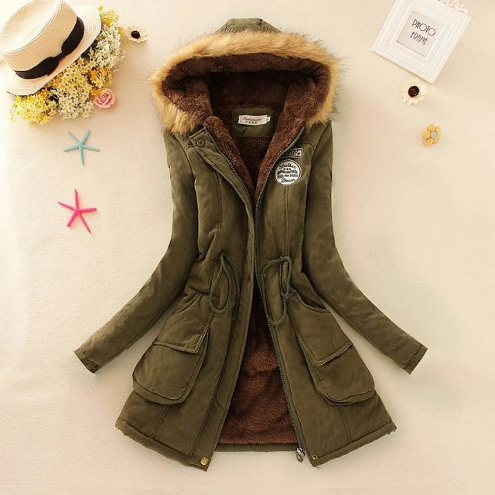 Women's Parka Fleece-Lined Mid-Length Faux-Fur Hood