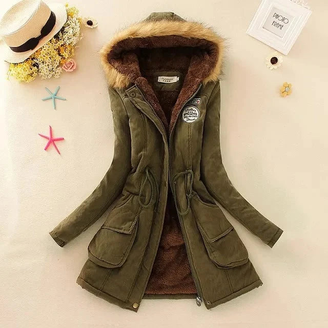 Women's Parka Fleece-Lined Mid-Length Faux-Fur Hood