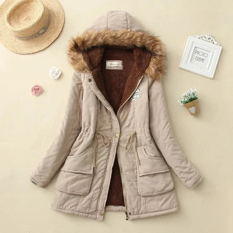 Women's Parka Fleece-Lined Mid-Length Faux-Fur Hood