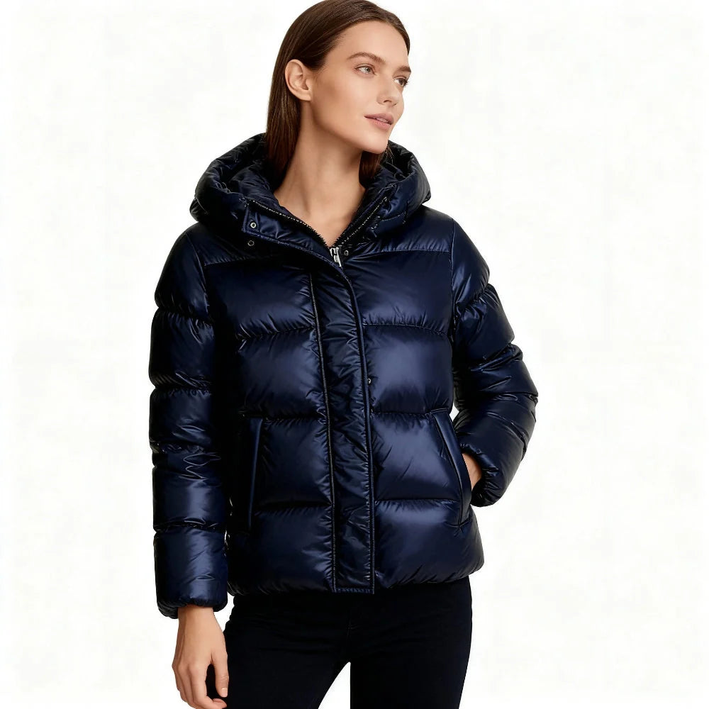 Women's Puffer Jacket Lightweight Quilted Hood & Side Pockets