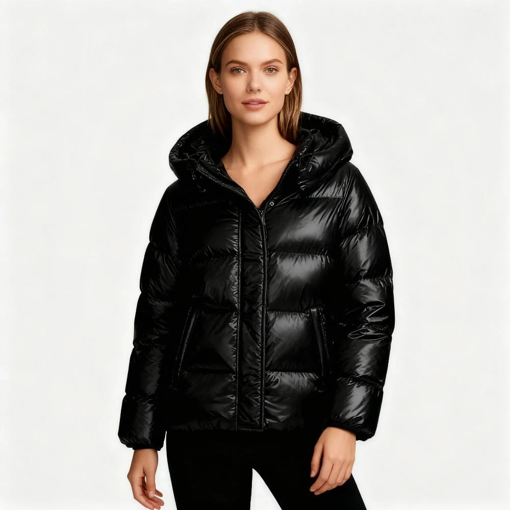 Women's Puffer Jacket Lightweight Quilted Hood & Side Pockets