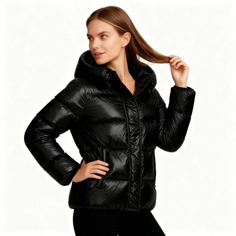 Women's Puffer Jacket Lightweight Quilted Hood & Side Pockets