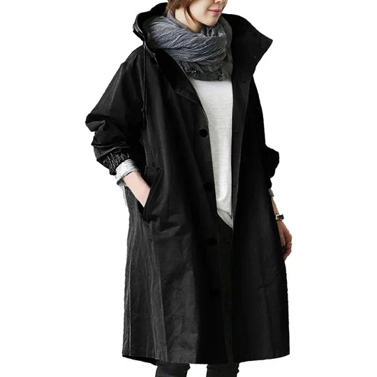 Women's Raincoat Long Waterproof Hood & Pockets
