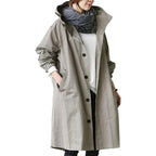 Women's Raincoat Long Waterproof Hood & Pockets