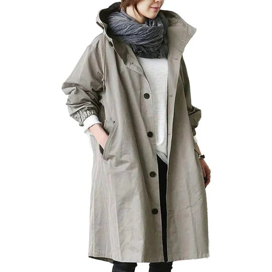Women's Raincoat Long Waterproof Hood & Pockets