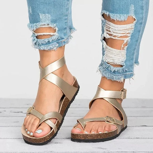 Women's Sandals Genuine Leather Breathable Flat Sole
