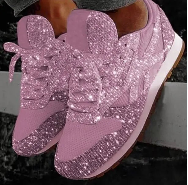 Women's Sneakers Glitter Finish Lace-Up & Cushioned Midsole