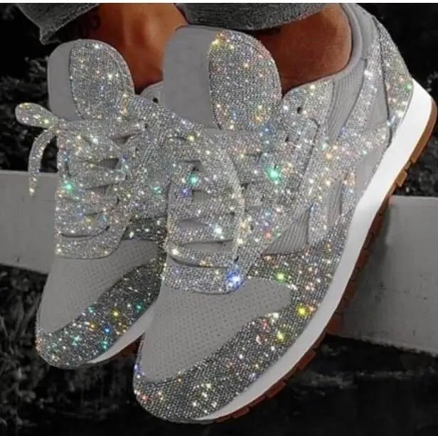 Women's Sneakers Glitter Finish Lace-Up & Cushioned Midsole