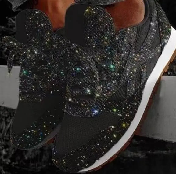 Women's Sneakers Glitter Finish Lace-Up & Cushioned Midsole