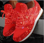 Women's Sneakers Glitter Finish Lace-Up & Cushioned Midsole