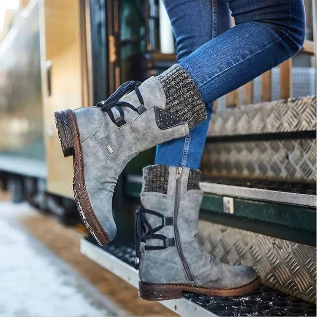 Women's Snow Boots Mid-Calf Insulated PU Leather Rubber Sole