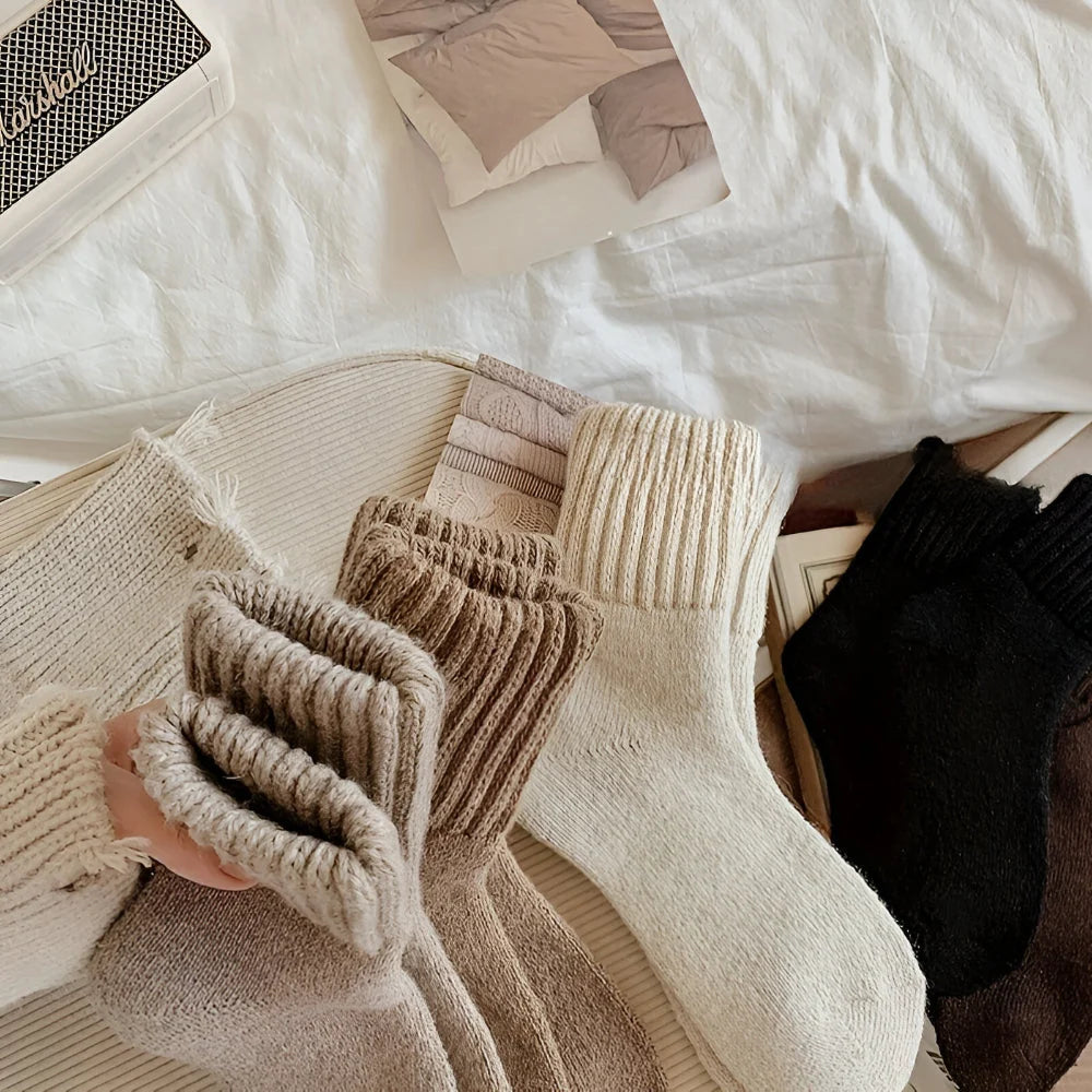 Women's Socks Thick Knit Ribbed Cuff 6 Pair