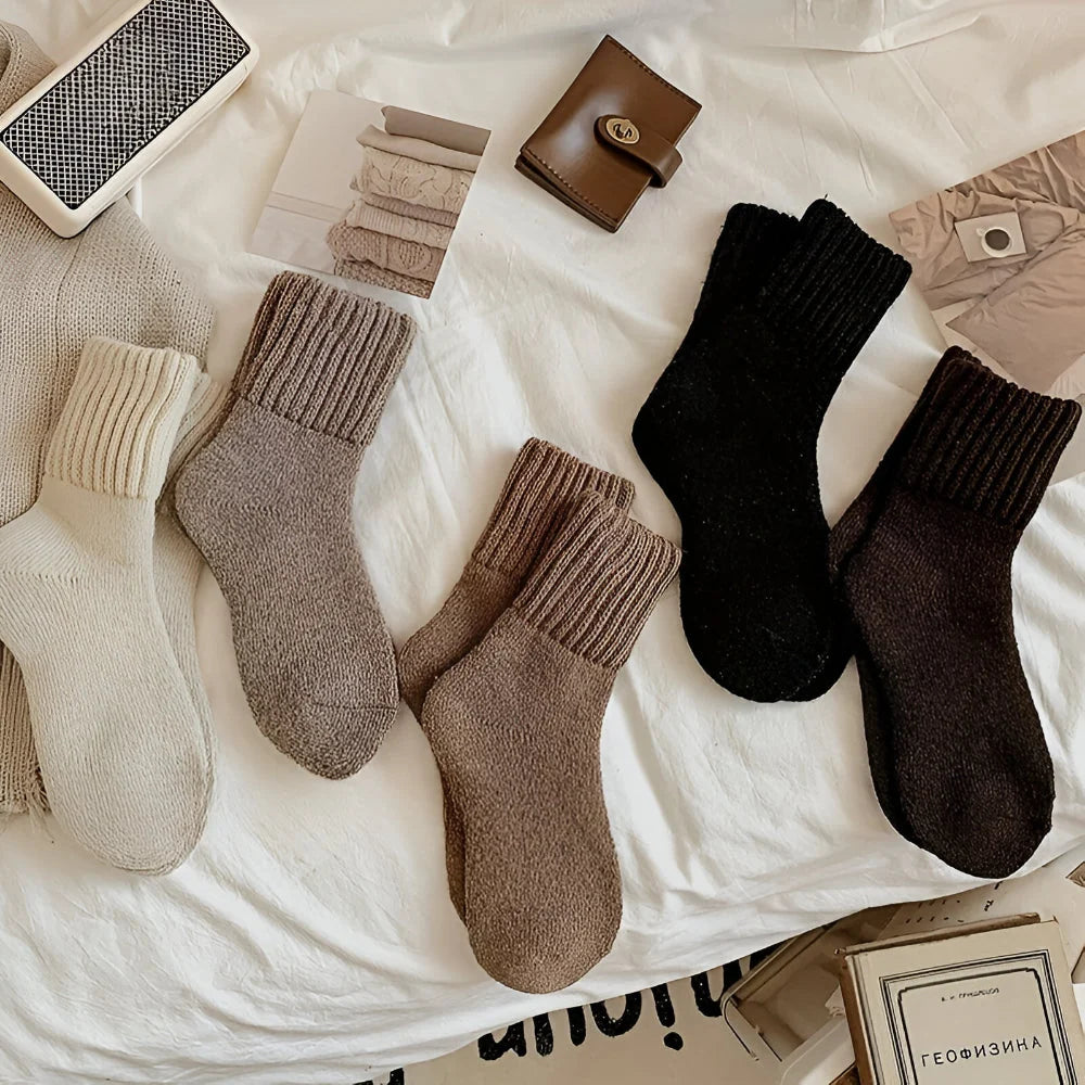 Women's Socks Thick Knit Ribbed Cuff 6 Pair