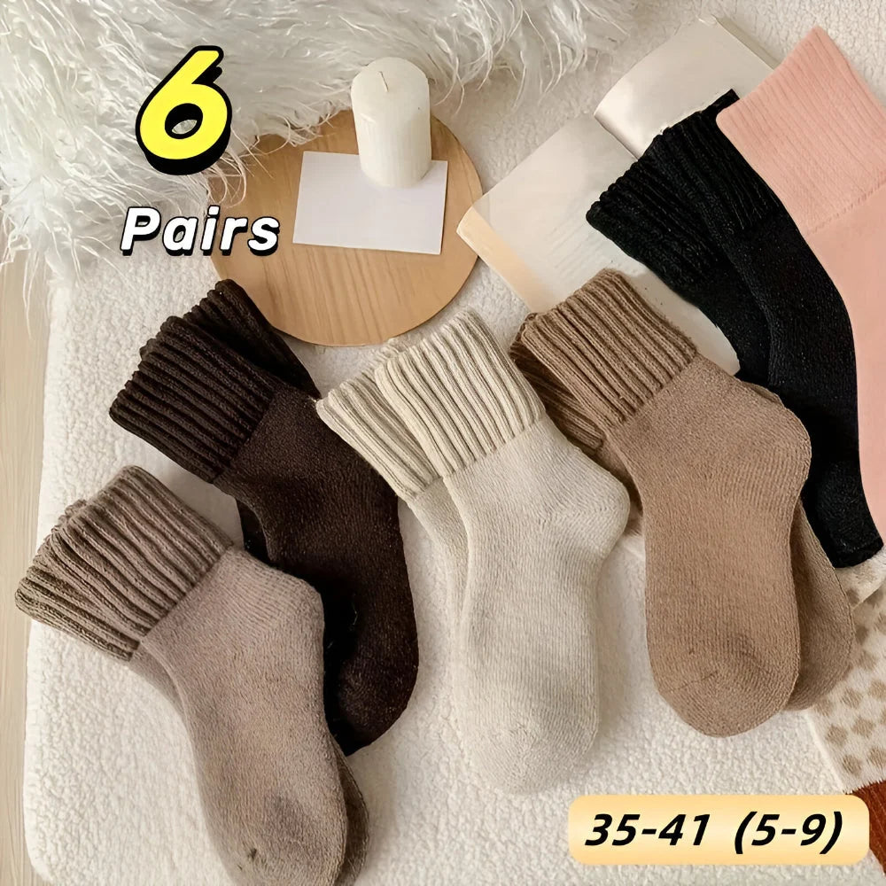 Women's Socks Thick Knit Ribbed Cuff 6 Pair