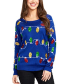 Women's Sweater Acrylic Knit Holiday Lights & Trees