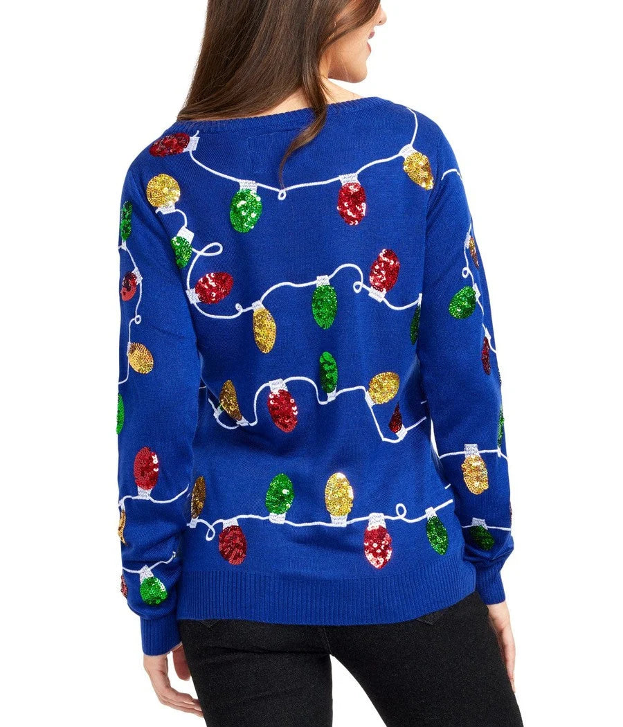 Women's Sweater Acrylic Knit Holiday Lights & Trees