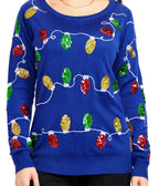Women's Sweater Acrylic Knit Holiday Lights & Trees