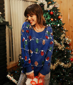 Women's Sweater Acrylic Knit Holiday Lights & Trees