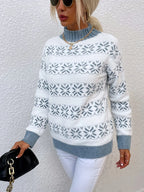 Women's Sweater Holly Pattern Mock Neck Soft Knit