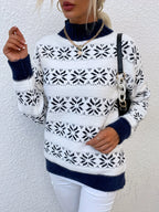 Women's Sweater Holly Pattern Mock Neck Soft Knit