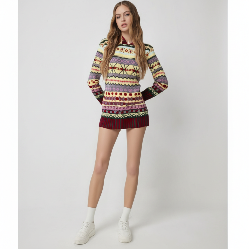 Women's Sweater Nordic Pattern Cotton-Blend Soft Knit