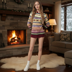 Women's Sweater Norwegian Pattern Cotton Blend Loose Fit