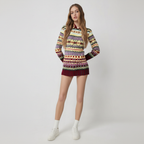 Women's Sweater Norwegian Pattern Cotton Blend Loose Fit
