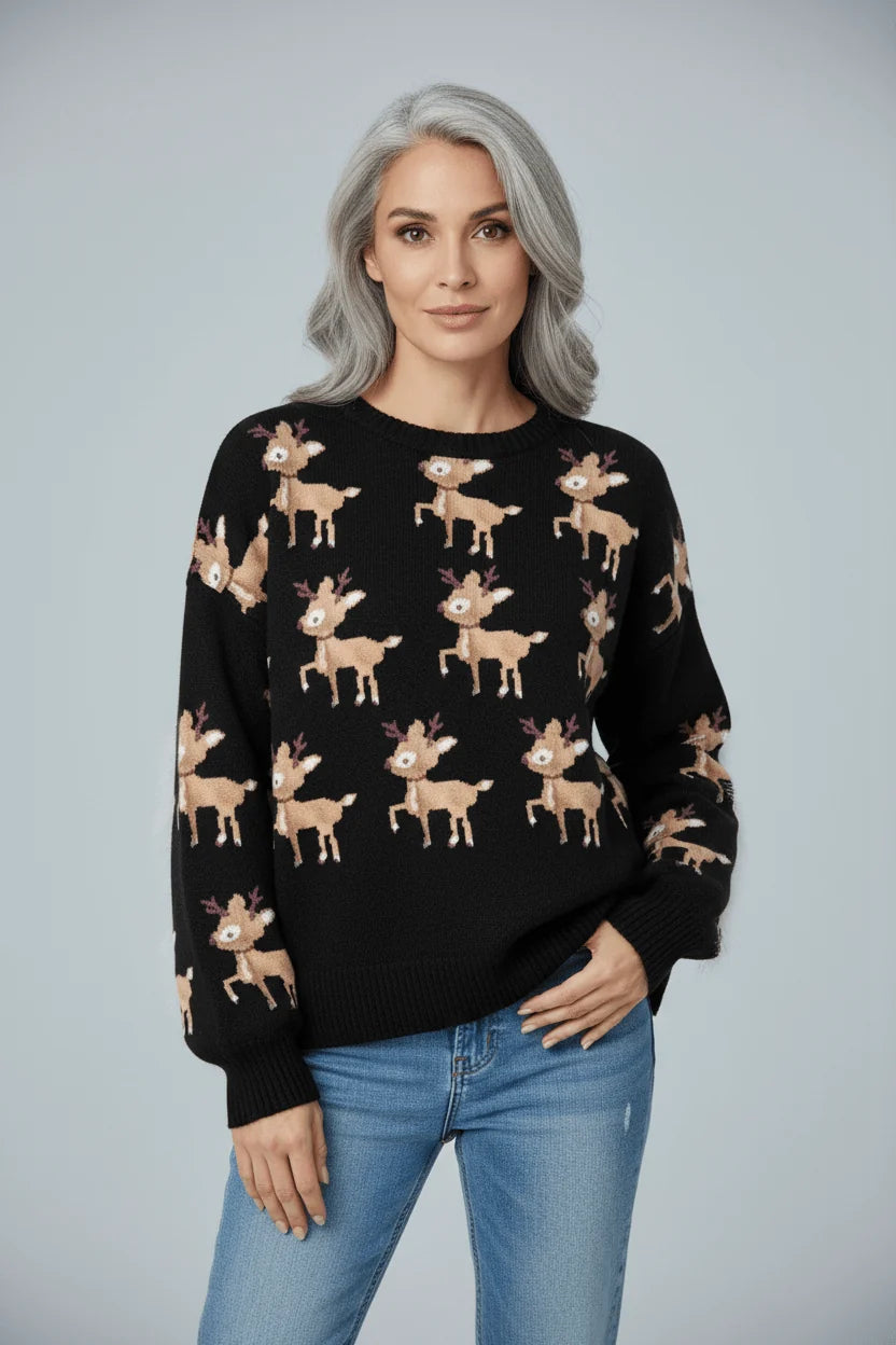 Women's Sweater Reindeer Jacquard Oversized Knit