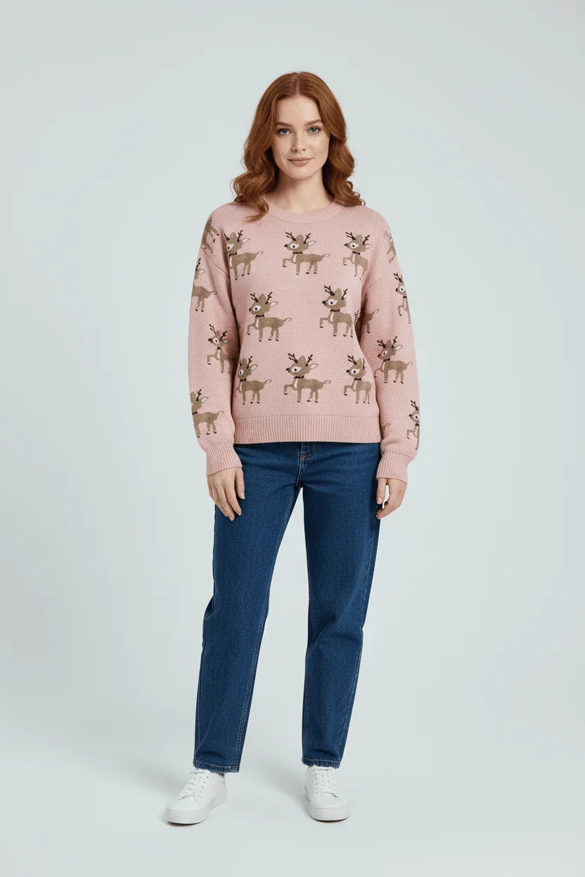 Women's Sweater Reindeer Jacquard Oversized Knit
