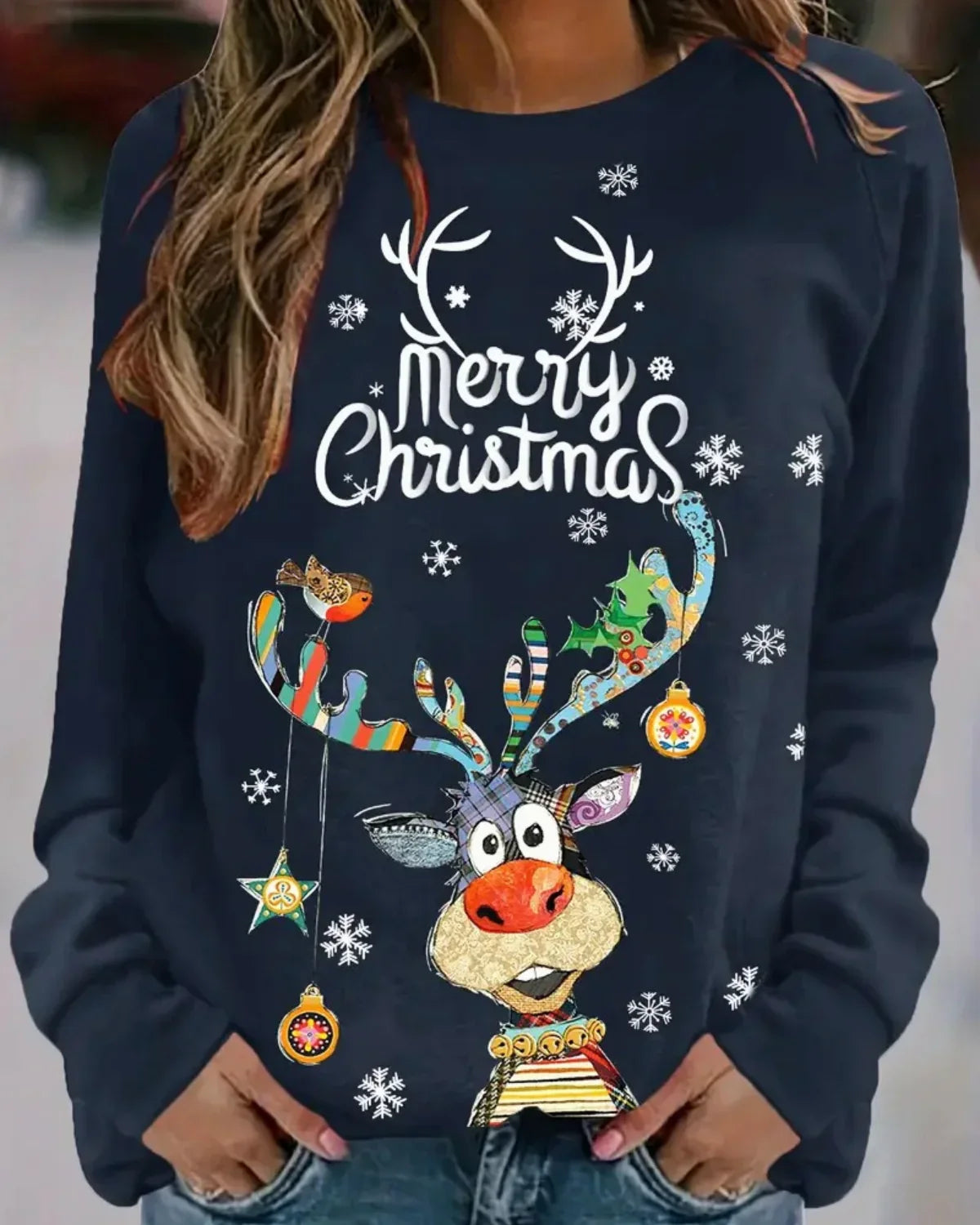 Women's Sweater Reindeer Print Soft Knit