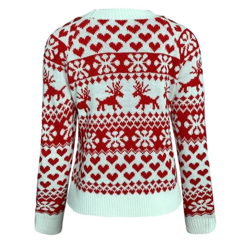 Women's Sweater Reindeer & Snowflake Crew Neck Relaxed Fit