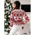 Women's Sweater Reindeer & Snowflake Crew Neck Relaxed Fit