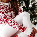 Women's Sweater Reindeer & Snowflake Crew Neck Relaxed Fit