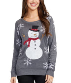 Women's Sweater Sequined Snowman & Snowflake Sleeves